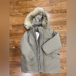 Zara Tan Hooded Parka with Faux Fur Trim 4/5 nwt